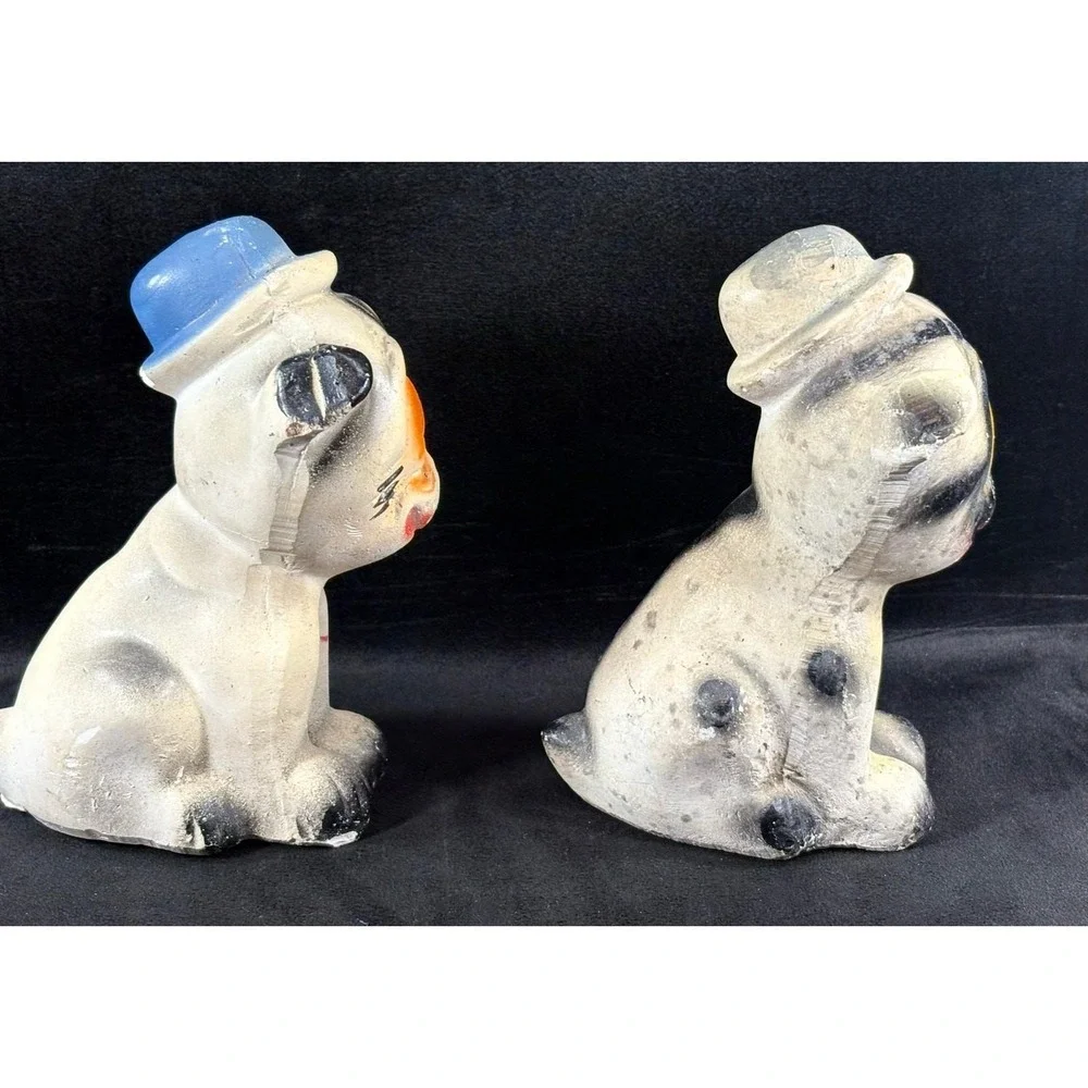Vintage Pair‎ Chalk Ware Bonzo Dogs Carnival / Fair Prize Bulldogs w/ Derby Hats